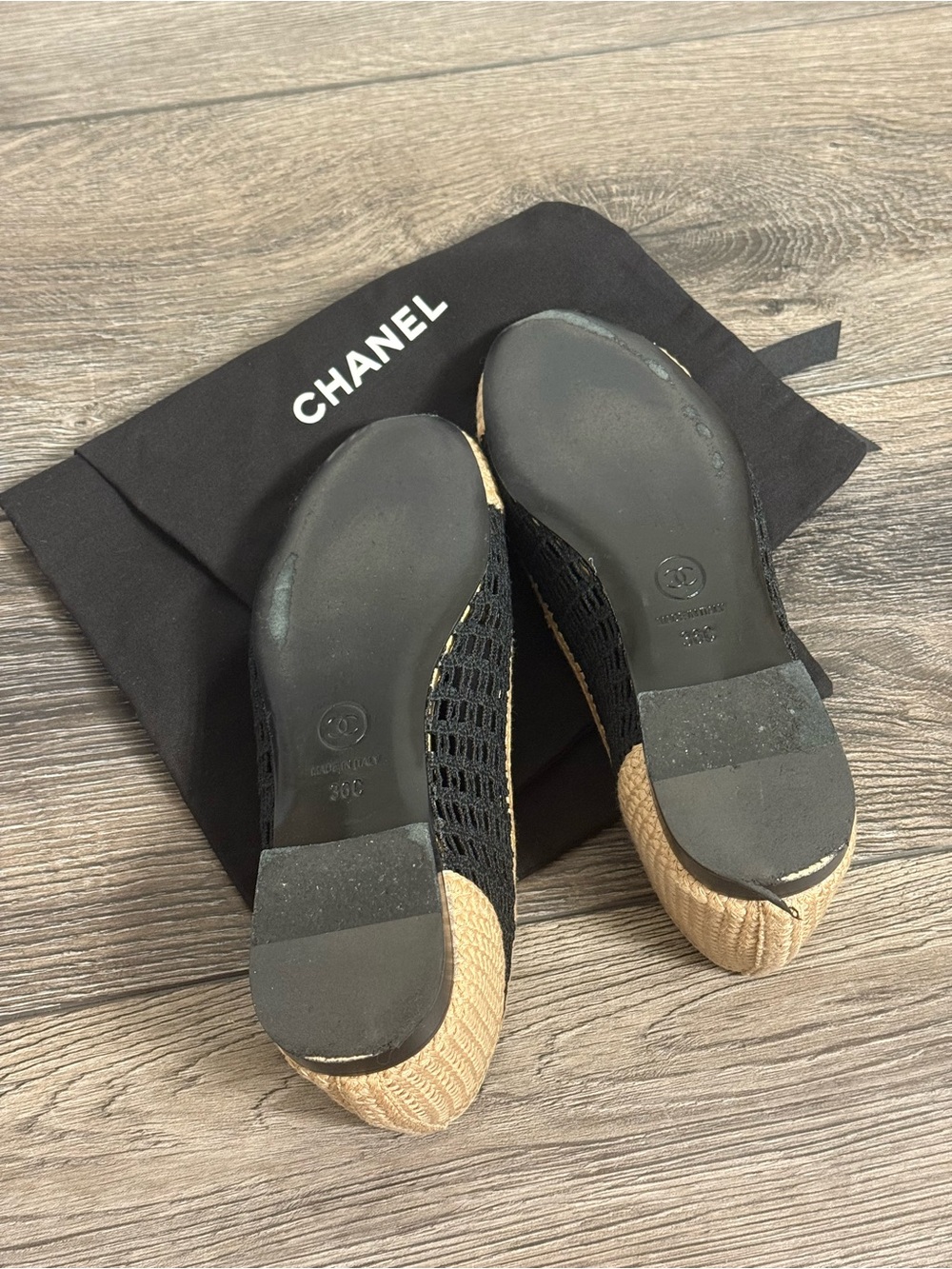 Chanel Beige and Black Raffia Cap Toe Ballet Flat - 36C - Picture 6 of 12